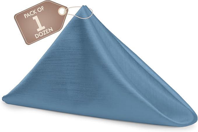 17 x 17-Inch Shantung Satin Cloth Napkins, Slate Set of 12 | Bulk Case of 1 Dozen, Square, 100% Polyester Fabric, Reversible, Faux Dupioni Silk Reverse Side, Machine Washable, Blue by UltimateTextile