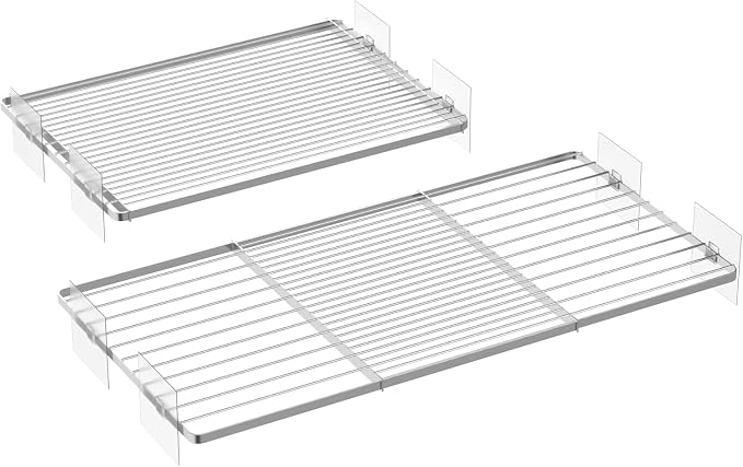 Expandable Closet Organizer Shelves, 2 Pack Adjustable Metal Storage Rod Shelves Divider for Wardrobe Cupboard Kitchen (Silver,11.8" D x 17"-31" W,2PCS) by SlimmKISS