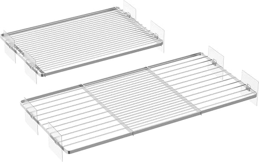 Expandable Closet Organizer Shelves, 2 Pack Adjustable Metal Storage Rod Shelves Divider for Wardrobe Cupboard Kitchen (Silver,11.8" D x 17"-31" W,2PCS) by SlimmKISS