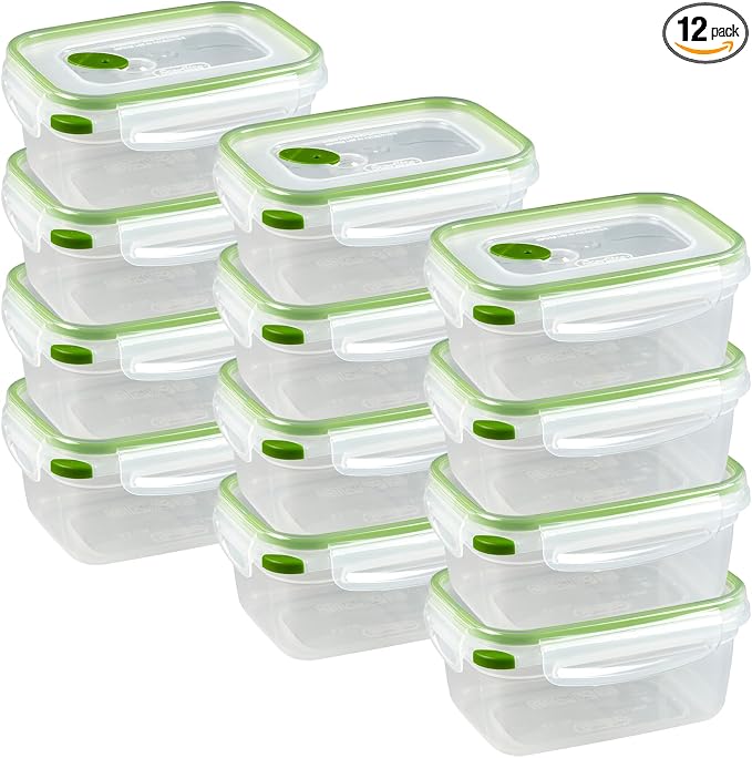 Sterilite Ultra-Seal 4.5 Cup Rectangle, Airtight Food Storage Container, Latching Lid, Microwave and Dishwasher Safe, Clear With Green Gasket, 12-Pack by Sterilite
