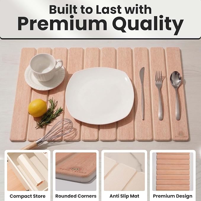 Large Stone Dish Drying Mat For Kitchen Counter | Non-Slip, Super Absorbent Diatomaceous Dish Dry Matt | Rollable Stone Drying Mat For Kitchen Counter, Heat-Resistant, Easy to Clean, Light Oak Color - Image 4