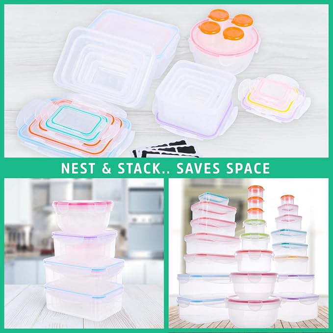 RockBerry 46 PCS Food Storage Containers with Lids Airtight- Plastic Container for Pantry Kitchen Organization-Microwave Dishwasher,Freezer Safe 100% Leak Proof (23 Stackable Boxes-23 Lids) - Image 2