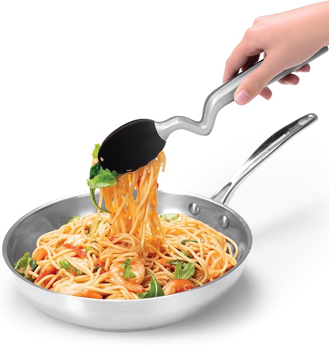 Dreamfarm Clongs Grippy Silicone & Stainless Steel Kitchen Cooking Tongs with Click-Lock Open & Close - 9" Black | Stainless steel, strong-grip non-stick safe tips, one-handed button lock open and close, sit-up handles for mess free benches - Image 9
