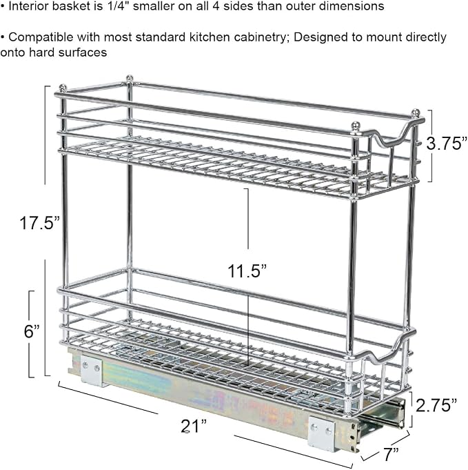Household Essentials Glidez 2‑Tier Multipurpose Chrome‑Plated Steel Pull‑Out/Slide‑Out Under Cabinet Organizer, Chrome Finish - Image 3