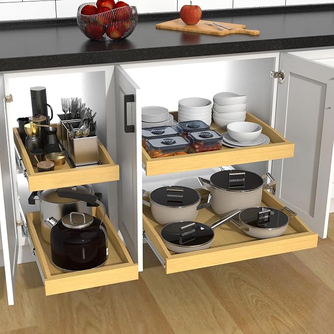 Wooden Pull out Cabinet Organizer 20" W x 21" D x 3.35" H, Heavy Duty Slide Out Drawers Pull-Out Home Organizers for Kitchen Cabinets - Image 7