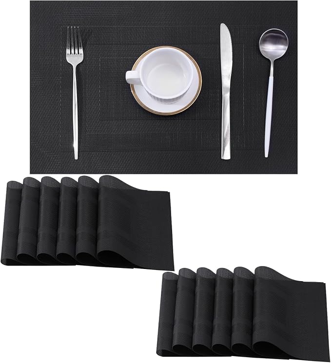 Leetaltree Black Frame Placemats Set of 24 - Heat Resistant Non-Slip Place mats for Dining Table, Washable Durable PVC Vinyl Woven Table Mats(Black Frame, 24) by Leetaltree-ArtatEveryTable