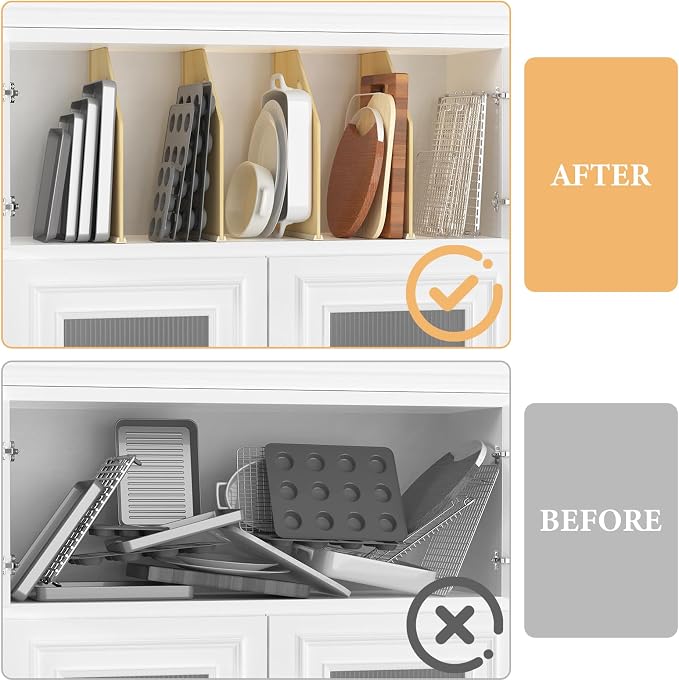 4 Pack Wood Tray Dividers for Cabinet, Cookie Sheet Organizer for Cabinet | No cutting required, Premium Wood, 2 Assembly Methods, Kitchen Cabinet Dividers for Storing pans, Baking tray, Cutting Board - Image 5