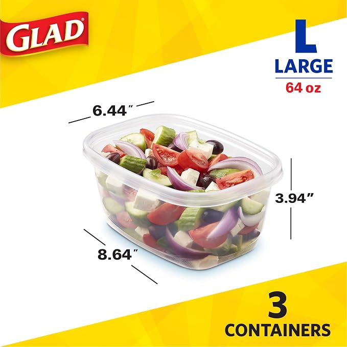 Glad GladWare Deep Dish Food Storage Containers, 64 Oz, 3 Count, 6-Pack | Lock-tight seal for soups, salads, and meal prep in a large rectangle format, microwave and dishwasher safe - Image 6