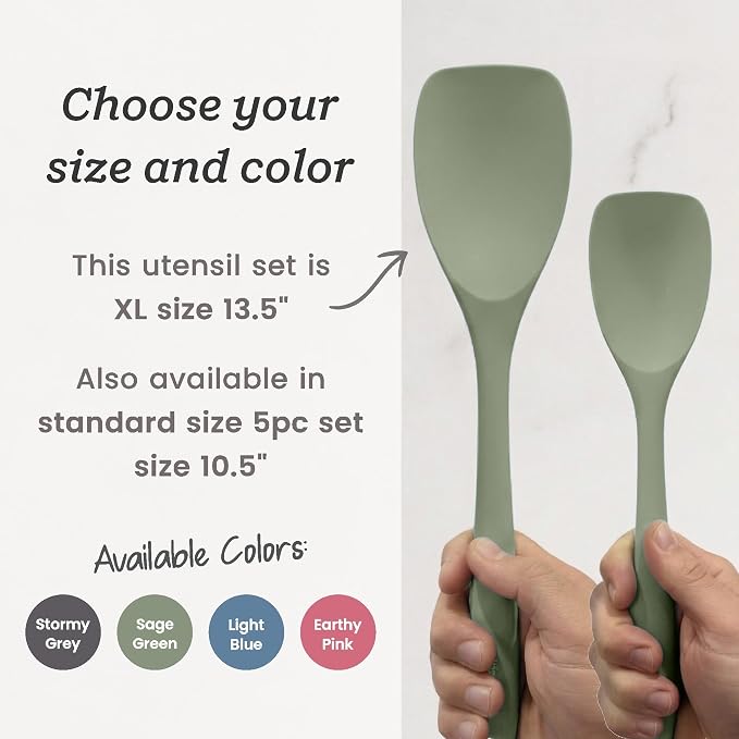 Starpack Like a Boss XL Silicone Cooking Utensils Set (6-Piece, 13.5") - LFGB Certified, 600°F Heat Resistant, BPA-Free - Heavy-Duty Steel Core, Dishwasher Safe - for Nonstick Cookware, Sage Green - Image 7