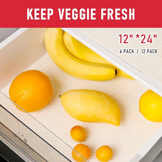 Cooyes 2 in 1 Refrigerator Liners, 6 Pack, 12“ × 24”， Fridge Drawer & Shelf Liners for Kitchen Cabinets Non-Adhesive, Breathable Cloth Material, BPAfree, Keep Produce Fresh Longer - Image 4