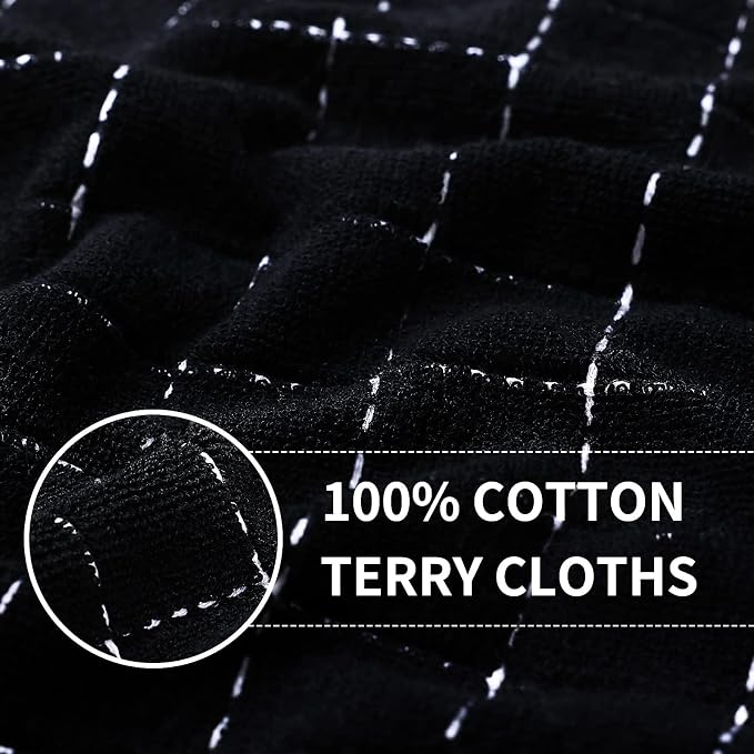 Kitinjoy 100% Cotton Terry Kitchen Dish Cloths, 12”x 12”, 8-Pack, Black | Ultra Soft and Absorbent Dish Towels for Kitchen, Suitable for Drying and Washing Dishes - Image 2