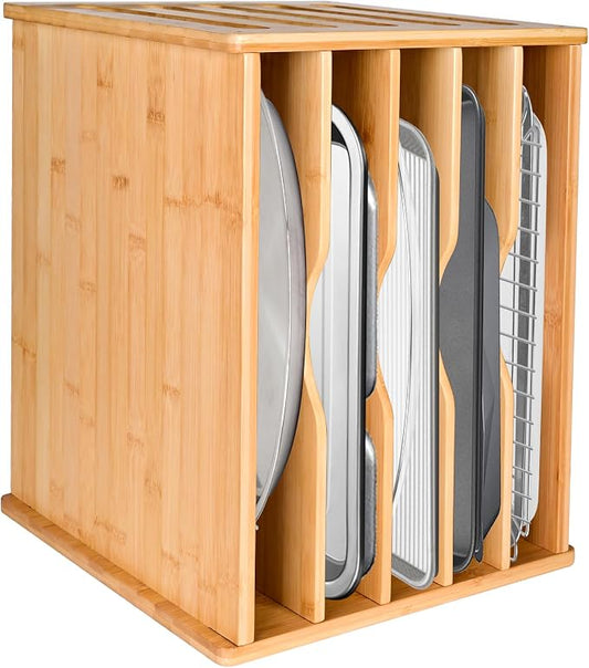 Cookie Sheet Organizer for Cabinet, 6 Tier Sheet Pan Organizer | Baking Sheet Organizers Inside Cabinet, Bamboo Kitchen Organizer for Bakeware and Cutting Board by Digowers
