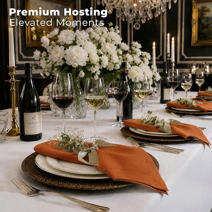 Signature Linen™ by D'Moksha Rust Dinner Napkins Set of 4, 20 x 20 Inch Cloth Napkins, 100% Pure Linen, Hemstitch, Machine Washable Table Napkins- Summer, Weddings, Outdoor hostings - Image 4