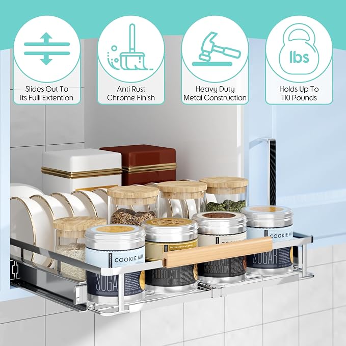 Expandable Pull Out Cabinet Organizer, 23.2-39.9" W x 22.5" D | Adjustable Width, Under Sink Organizer, Drawer Storage Shelves, For Kitchen, Bathroom, Closet, Pantry, Cupboard - Image 4