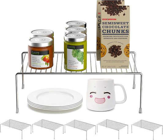 Redrubbit 6 Pack Large (15.7 x 9. 4 Inch) Cabinet Storage Shelf Rack, Rustproof Kitchen Counter and Cabinet Shelf, Storage Rack Organizer for Kitchen, Fridge, Cabinet, Bathroom, Chrome by Redrubbit