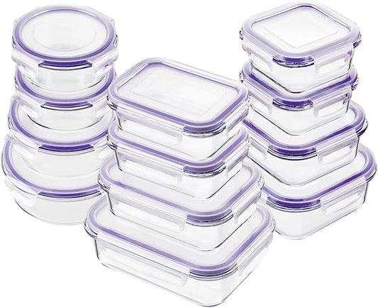 Bayco Glass Food Storage Containers with Lids, [24 Piece] Meal Prep Containers, Airtight Bento Boxes, Leak Proof (12 lids & 12 Containers) - Purple by Bayco