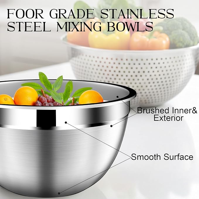 DUTZUN Mixing Bowls with Lids Set, Stainless Steel Mixing Bowls with Colander, Strainer with Mixing Bowl Set, Serving Bowl Kitchen Gift, Size 4.5, 2.5, 2, 1.5QT - Black - Image 8