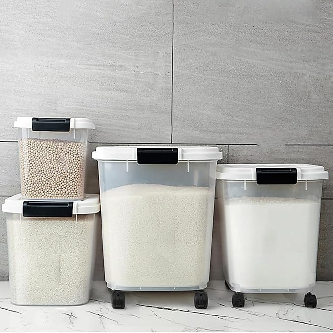 40 LB Rice Storage Container with Measuring Cup, BPA free, For Rice | Grain | Pet Food | Flour, 1 count, Clear & Black - Image 5
