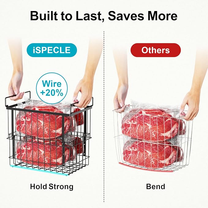 Deep Freezer Organizer Bins - Height-Adjustable Fit 12" Pizza, 2Pcs | Extra Large, Stackable For 5 to 7 Cu. Ft Chest Freezers, Easily Sort and Get Frozen Foods with Handles, No Digging, Black - Image 8