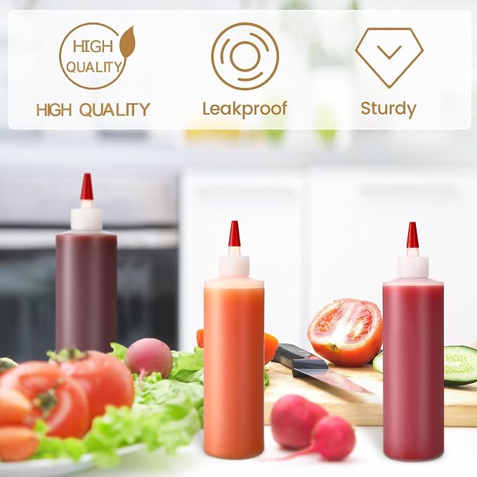 Yaomiao 18 Pack 16 oz Plastic Squeeze Bottles for Condiments Sauces Empty Leak Proof Squeeze Bottles Squirt Containers with Red Tip Cap for Ketchup, Condiments, Olive Oil, Glue - Image 6