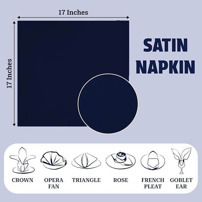 MDS® Pack of 200 Satin Napkins 12 x 12 Inch, Soft Silky Reusable Cloth Dinner Table Napkins for Wedding Décor, Reception, Birthday, Parties, Banquets, Catering, Restaurants & Hotel - Navy Blue - Image 4