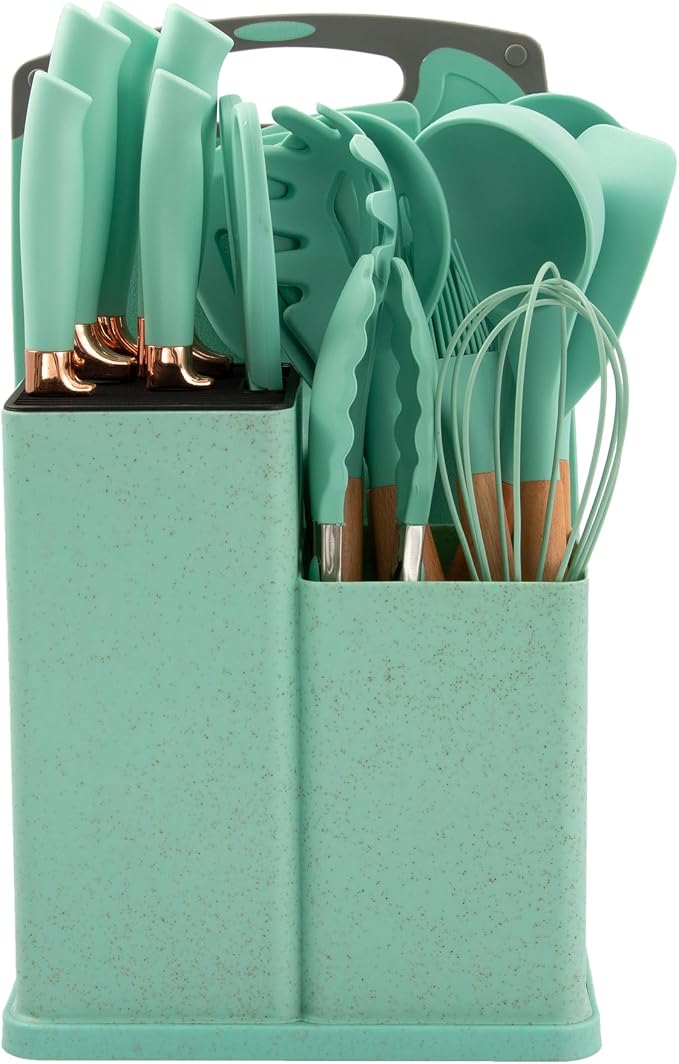 19-Piece Kitchen Utensils Set - Silicone Cooking Utensils, Non-Toxic Spatula Set, Kitchen Tools, Cutting Board, Cooking utensils set (Green) - Image 2