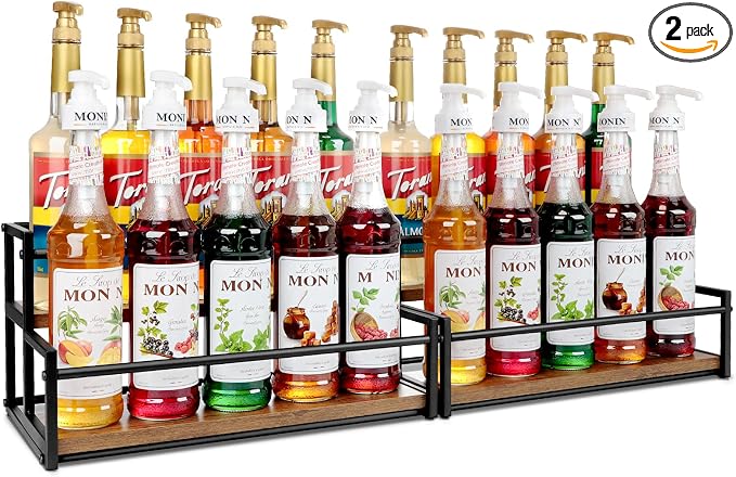 2 Pack Coffee Syrup Organizer Stand, 2-Tier Syrup Holder Rack for Coffee Bar Accessories & Liquor Bottle Display Shelf, Space-Saving Coffee Station Organizer for Syrup, Liquor, Dressing by Happilif