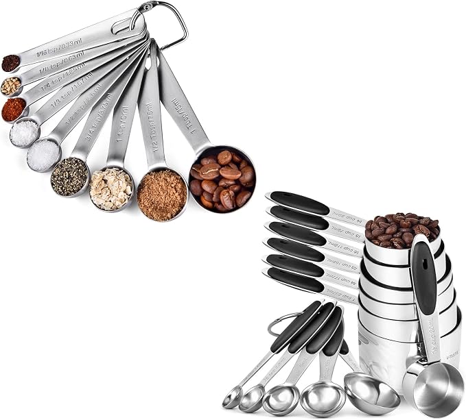 U-Taste 18/8 Stainless Steel Measuring Spoons Set for Dry and Liquid Ingredients(Set of 9), and Upgraded Measuring Cups and Spoons Set of 12 with Reinforced Welded Handle (Black) by U-Taste