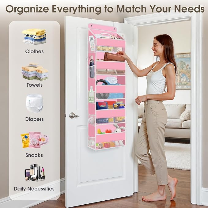 2 Pcs Over The Door Organizer Large Capacity Hanging Storage Room Organizer | 40 lb Capacity, Ultra-Sturdy, Foldable, Mesh Design with Clear Window, Space-Saving Organizer for Pantry, Nursery & Closet - Image 6
