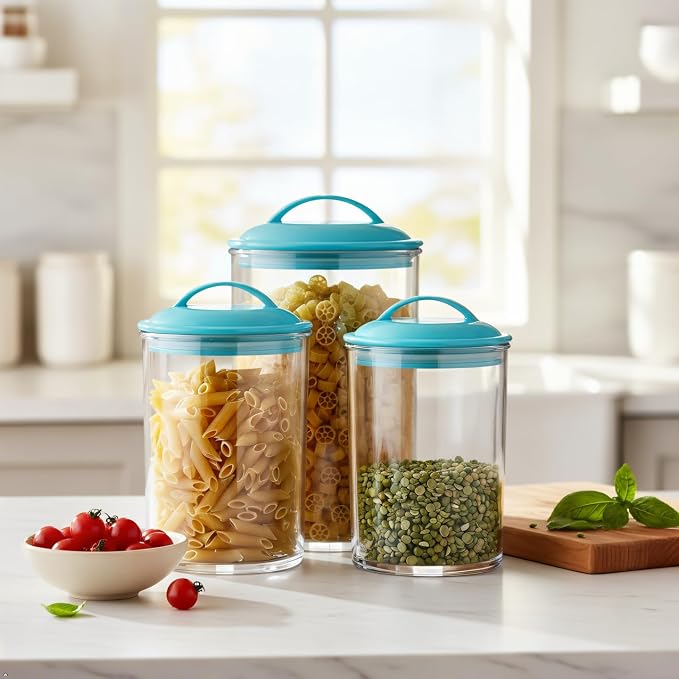 Reston Lloyd Food Storage Containers, BPA Free Airtight Canisters for Cereal, Pasta, Sugar, Coffee, Flour, Cookies, Loose Tea, for Kitchen Organization, Set of 3, Turquoise - Image 2