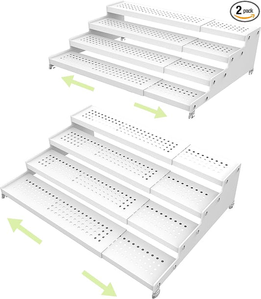 Expandable 4-Tier Spice Metal Shelf Rack, White, 2 Packs | Kitchen Cabinet and Pantry Organizer, Seasoning Storage, Countertop Organization by Unknown