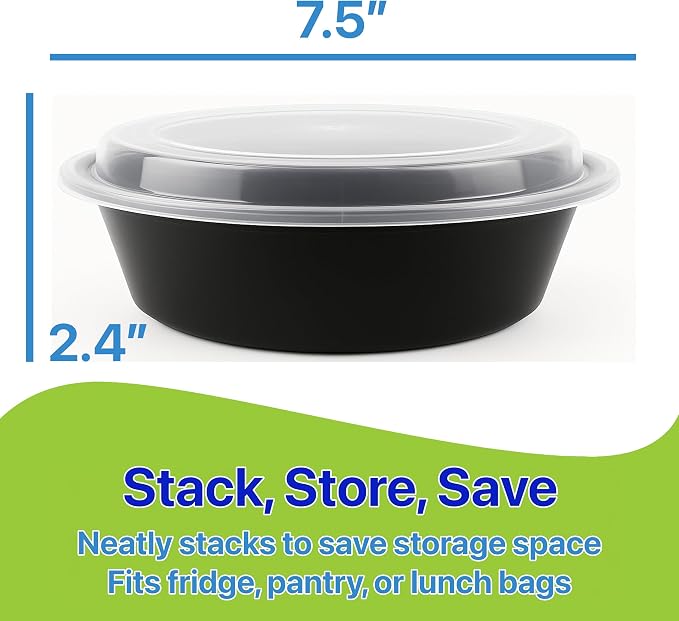 Meal Prep Containers Round [60 Set] x [28 oz] with Lids, 1 compartment, Stackable, Reusable, Leakproof, Food Safe, Microwave, Freezer & Dishwasher Safe for Food Prep Storage (60 Set, 28 oz) - Image 2