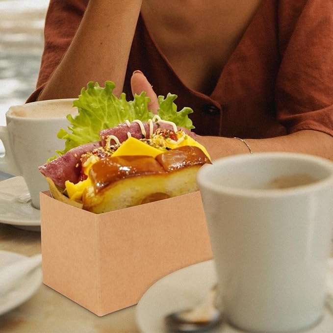 100 Pcs Sandwich Paper Boxes Take Out Food Containers Kraft Sandwich Packaging Boxes Toast Holding Bread Tray for Restaurant, Picnic and Party - Image 5