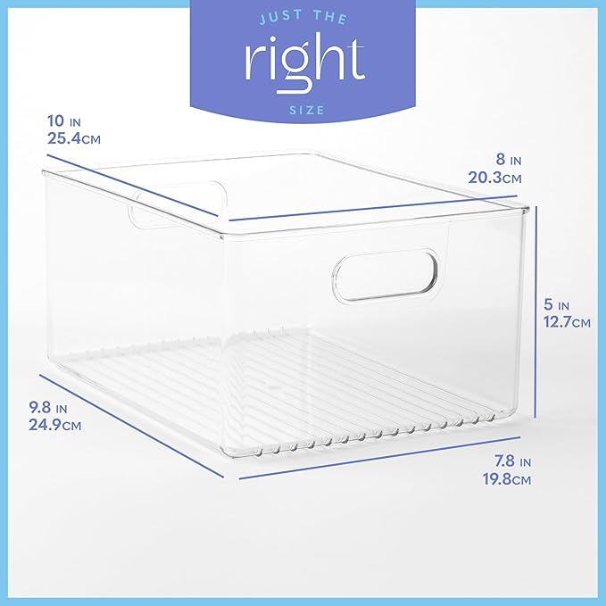 Plastic Food Storage 2 Pack Clear Container Bin with Handles for Organizing Kitchen, Pantry, Refrigerator, Freezer, Pantry, Cabinet, Closet, Bathroom 10”x8”x5” - Image 3