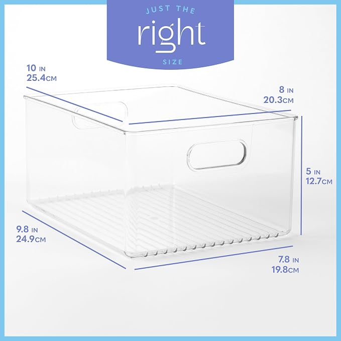 Plastic Food Storage 2 Pack Clear Container Bin with Handles for Organizing Kitchen, Pantry, Refrigerator, Freezer, Pantry, Cabinet, Closet, Bathroom 10”x8”x5” - Image 3