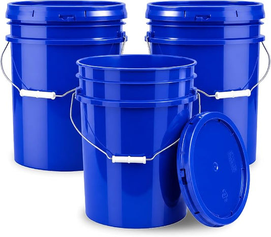 5 Gallon Bucket - Food Grade Bucket with Airtight Gasketed Tear Strip Lid, BPA-Free, Heavy-Duty 90 Mil HDPE Plastic Pail, Bulk Storage, Durable Container, Made in USA - Blue, 3 Packs | Airtight Gasketed Tear Strip Lid, Heavy-Duty 90 Mil HDPE Plastic Pa... by ePackageSupply