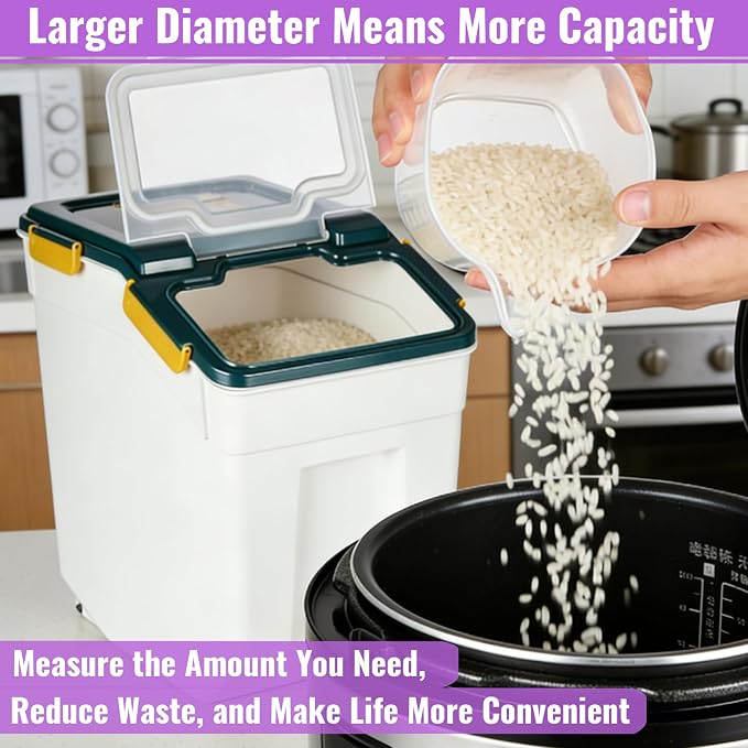 Rice Container 25 lbs Large Bulk Flour Sugar Storage Holdhouse Plastic Grain Cereal Dry Goods Bin with Spoon and Measuring Cup for Kitchen Pantry Organization - Blue - Image 7