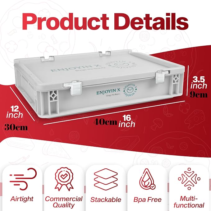2-Pack Pizza Dough Proofing Box with Lid - Dough Tray & Proofing Container for Pizza, Bread, Sourdough - Stackable Design 16" x 12" x 3.5", White - Image 2