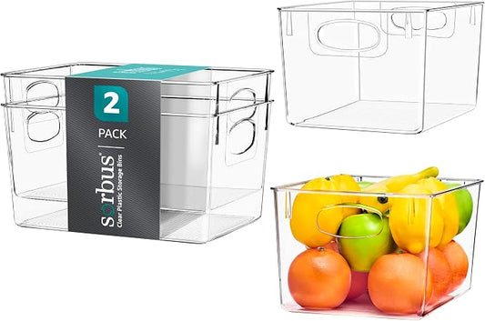 Sorbus Large Clear Plastic Storage Bins for Shelves, Clothes, with Handle - Clear Storage Bins, Drawer, Shelf, Closet, Pantry, Fridge, Freezer Organizer Bins, Closet Organizers and Storage (2 pack) by Sorbus