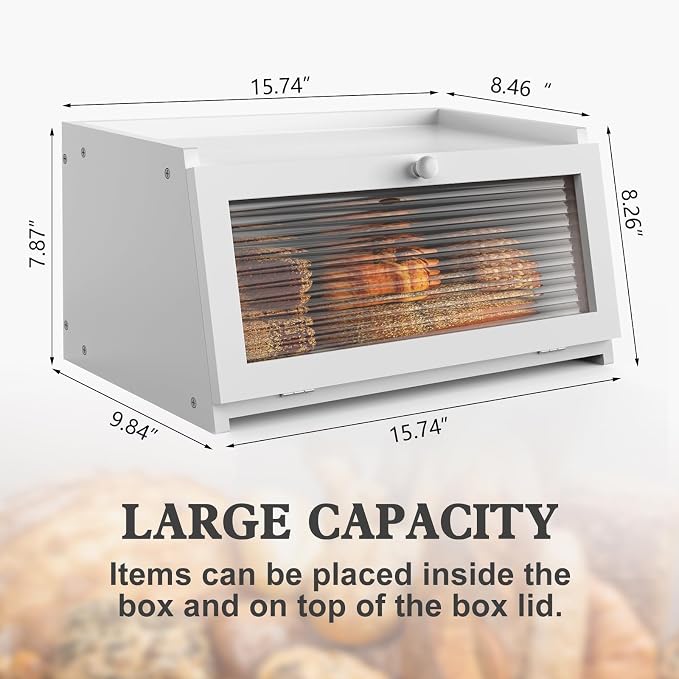 LOHASOK Bread Box for Kitchen Countertop,White | Large, Farmhouse Bread Container Holder Storage, Acrylic translucent window - Image 6