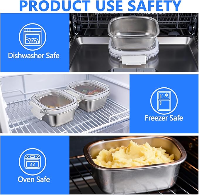 5 Piece 250ml/8.oz Stainless Steel Containers with Lids | Food Storage Containers Leakproof Lunch Small Snack Boxs, Reusable Meal Prep Containers Suitable for Dips, Condiments, Snacks - Image 5