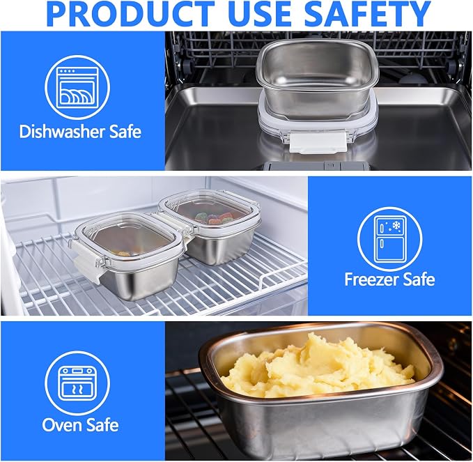 3 Piece 250ml/8.oz Stainless Steel Containers with Lids | Food Storage Containers Leakproof Lunch Small Snack Boxe, Reusable Meal Prep Containers Suitable for Dips, Condiments, Snacks - Image 6