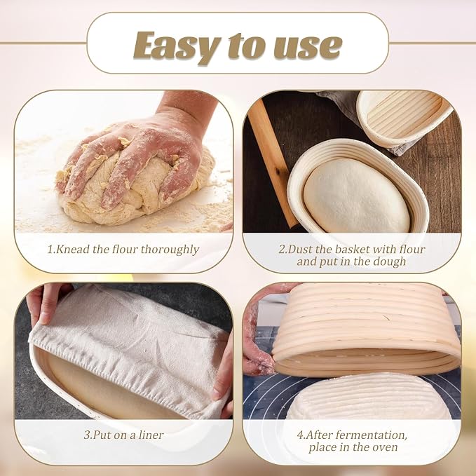 6 Set 6 Inch Oval Banneton Bread Proofing Basket Dough Proofing Bowls Kit with Cloth Liner Small Banneton Basket Proofing Baskets for Home Sourdough Bakers Supplies - Image 6