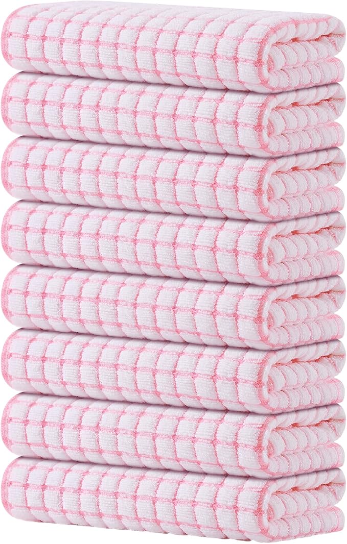 Kitinjoy Cotton 8 Pack Terry Kitchen Towels, Pink | 16 x 25 Inches Super Soft and Absorbent Dish Towels, Quick Drying hand towels for kitchen Drying by Kitinjoy