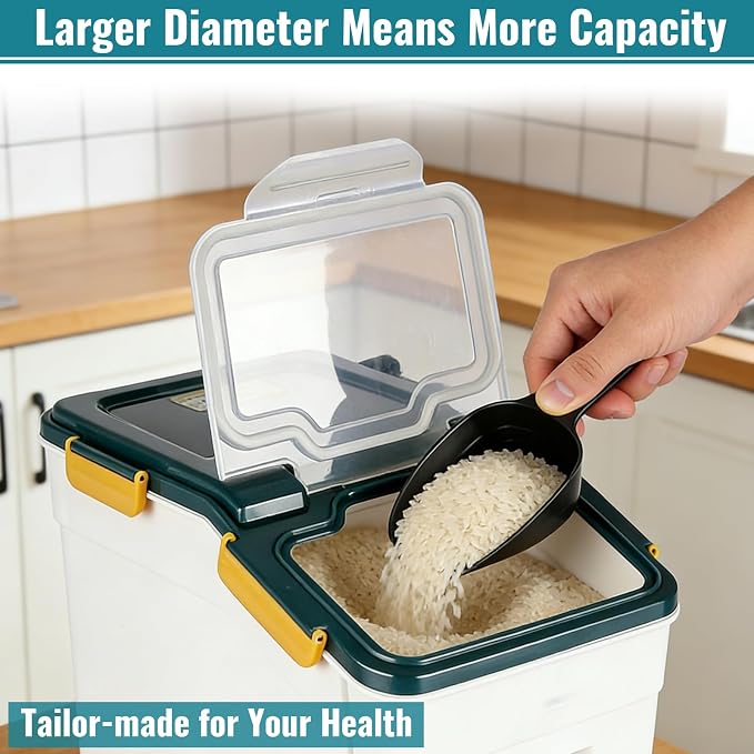 4 Pack Rice Container 25 lbs Large Bulk Flour Sugar Storage Holdhouse Plastic Grain Cereal Dry Goods Bin with Spoon and Measuring Cup for Kitchen Pantry Organization - Blue - Image 6