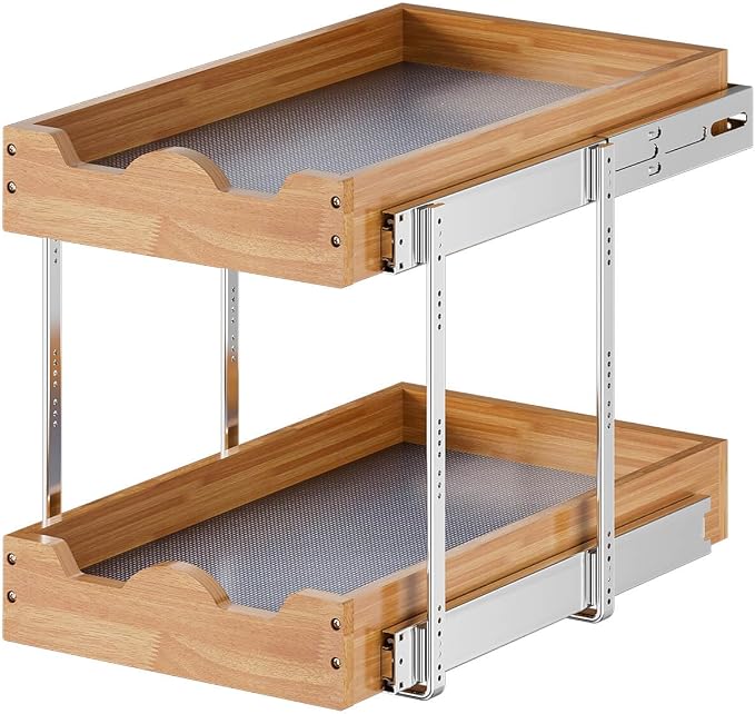 OCG 2 Tier Pull Out Drawers For Cabinets, Double Tier Slide out Wood Cabinet Organizer, Pull Out Shelves for Base Cabinet Organization in Kitchen, Pantry, Bathroom - Image 7