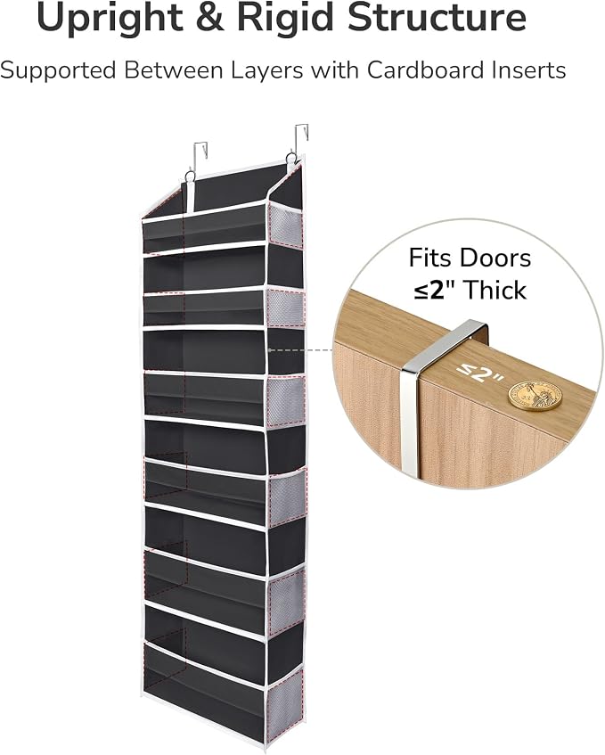 ULG Over The Door Organizer with 6 Large Pockets 12 Side Pockets, 50lbs Weight Capacity Door Hanging Organizer for Bedroom, Bathroom Black - Image 7
