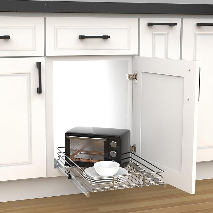 Pull Out Cabinet Organizer, Heavy-Duty Metal Sliding Drawer Shelf for Kitchen Cabinets, Chrome, Doesn't Include Door Fittings (11 * 21 IN) - Image 9