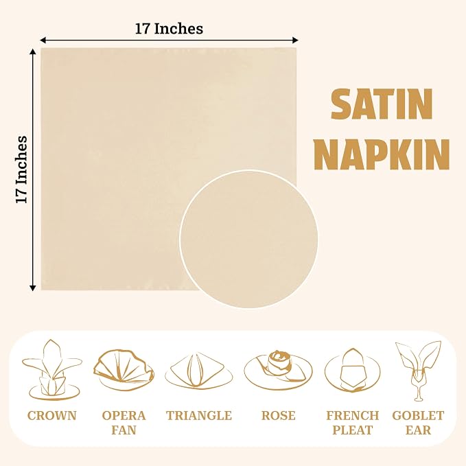 MDS® Pack of 200 Satin Napkins 12 x 12 Inch, Soft Silky Reusable Cloth Dinner Table Napkins for Wedding Décor, Reception, Birthday, Parties, Banquets, Catering, Restaurants & Hotel - Cream - Image 4