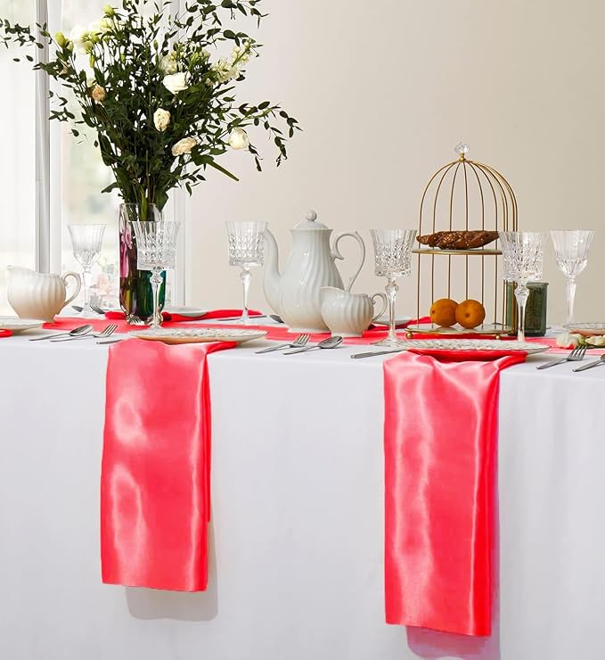 MDS® Pack of 100 Satin Napkins 12 x 12 Inch, Soft Silky Reusable Cloth Dinner Table Napkins for Wedding Décor, Reception, Birthday, Parties, Banquets, Catering, Restaurants & Hotel - Coral - Image 5